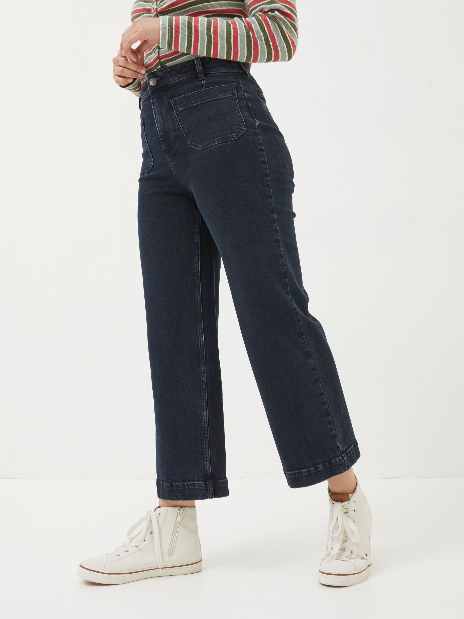 Dark Blue Wide Leg Crop Jeans