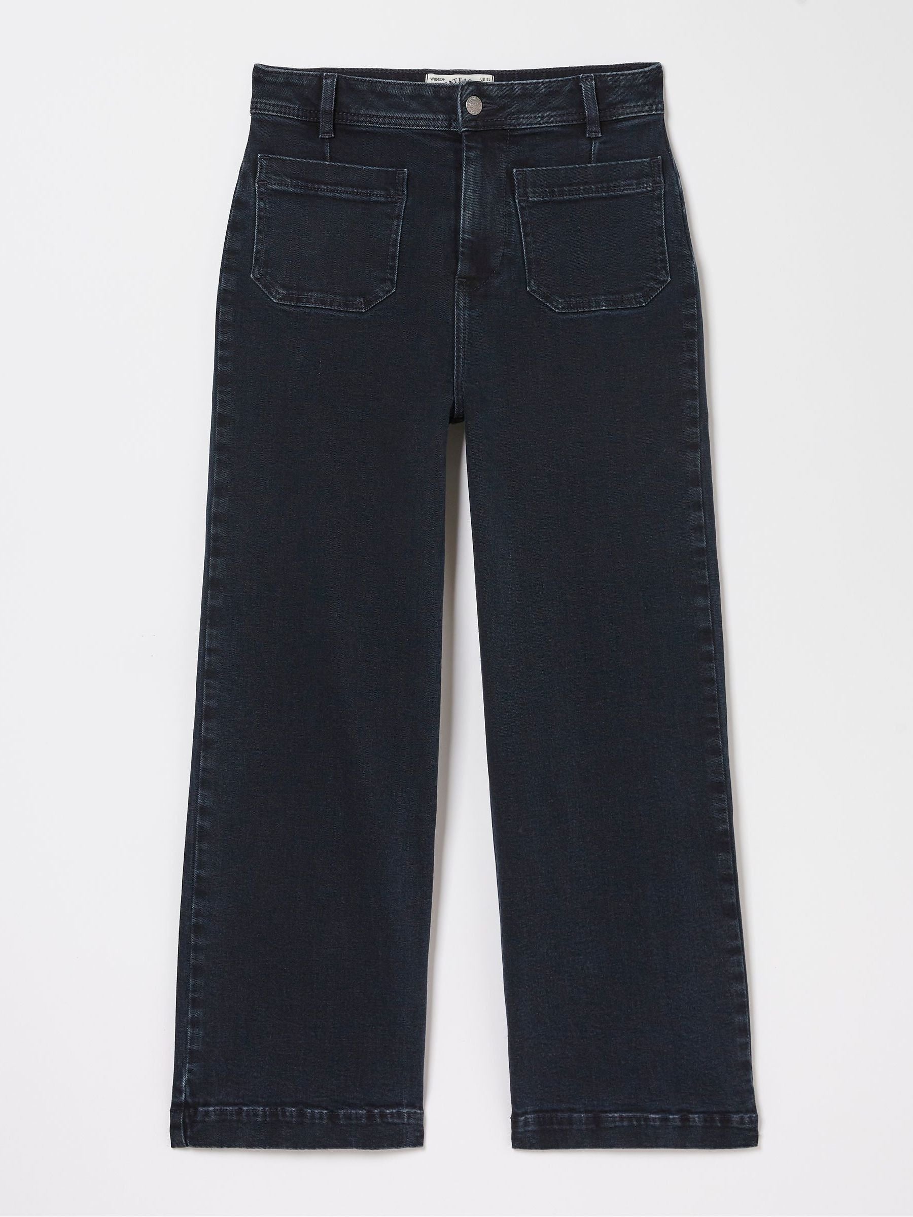 Dark Blue Wide Leg Crop Jeans