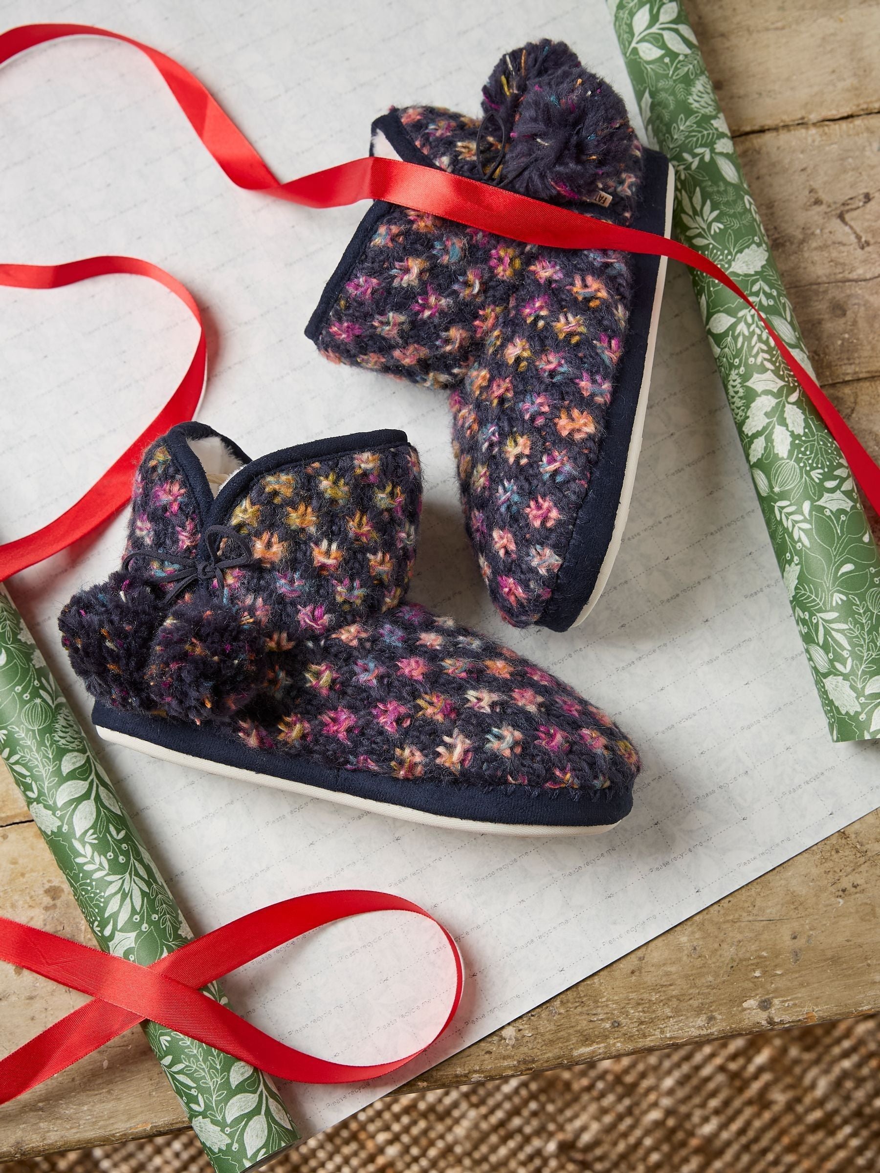 Sara Navy Knit Slippers Boots