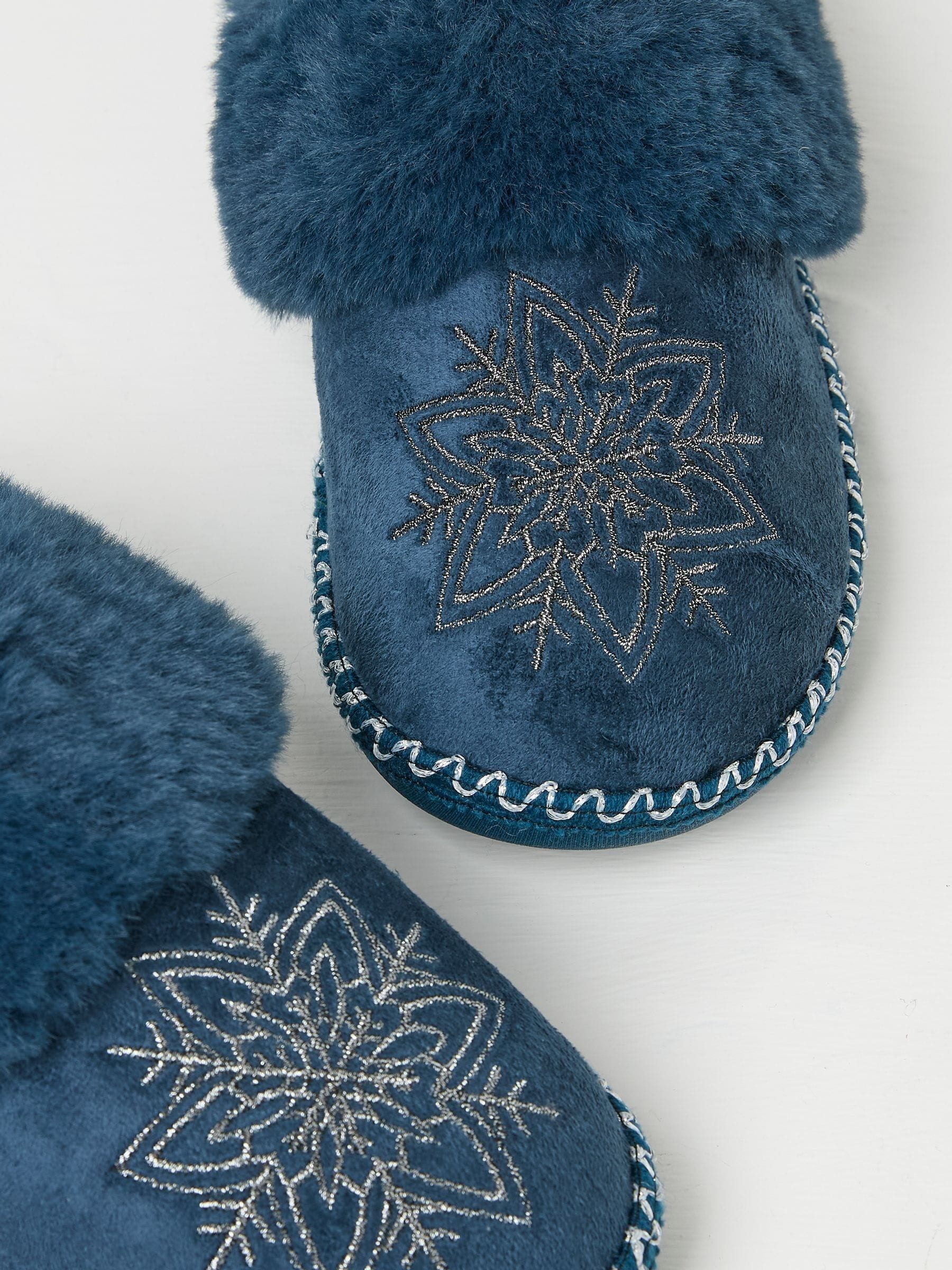 Maia Dark Teal Blue Snowflake Mules