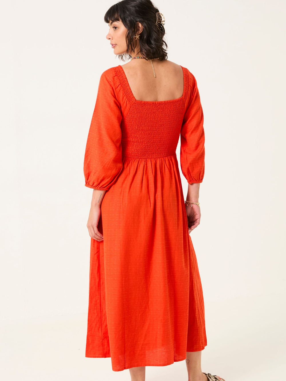 Adele Orange Midi Dress